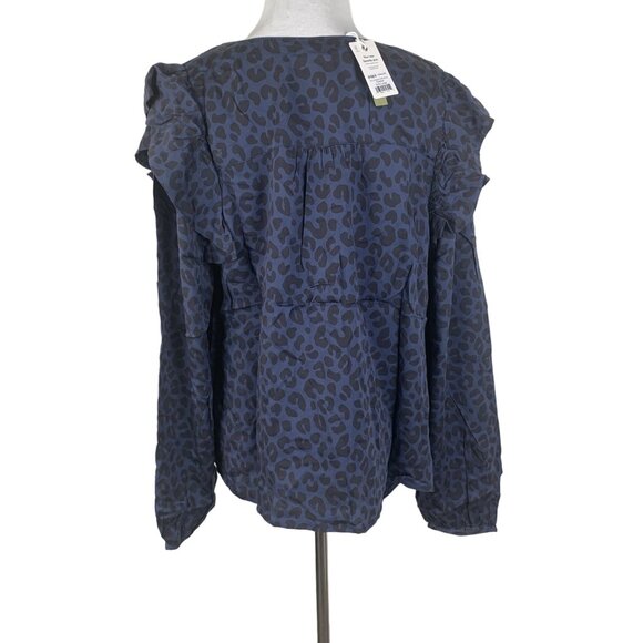 Marine Layer Rory Long-Sleeve Ruffle Blouse Cheetah Print Womens Extra Large XL - Picture 3 of 7